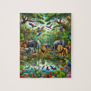 Motivierend farbenfrohe Tierwelt in Naturbäumen Puzzle