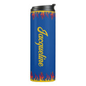 Motivierend Flames Golden Yellow Script DEEP BLAUE Thermosbecher (Nach links gedreht)