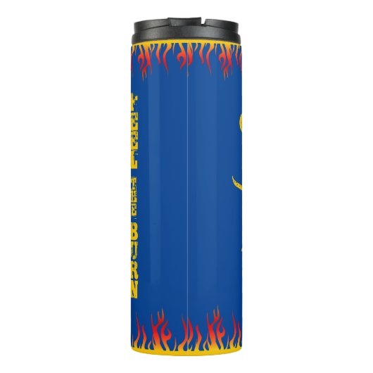 Motivierend Flames Golden Yellow Script DEEP BLAUE Thermosbecher (Rückseite)