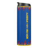 Motivierend Flames Golden Yellow Script DEEP BLAUE Thermosbecher (Nach rechts gedreht)