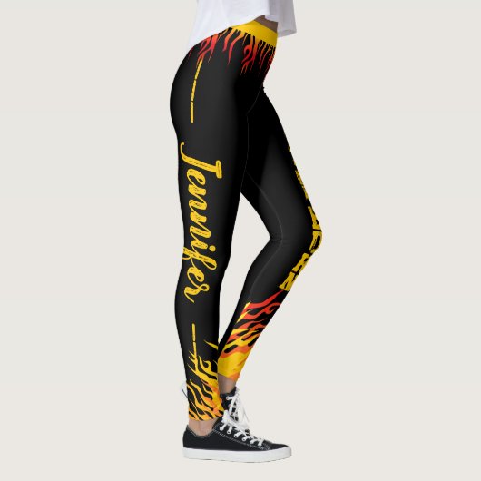Motivierend Flammen mit Name in Script auf BLACK Leggings (Rechts)