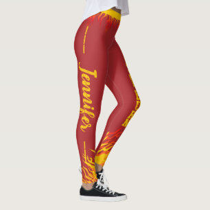 Motivierend Flammen mit Name YELLOW Script auf RED Leggings