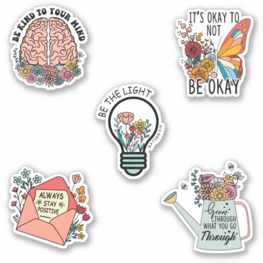 Motivierend florale Mental Health Sticker Verpacku (Vorderseite)