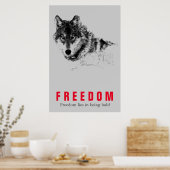 Motivierend Freiheitsangebot Wolf Pop Art Grau Rot Poster (Küche)