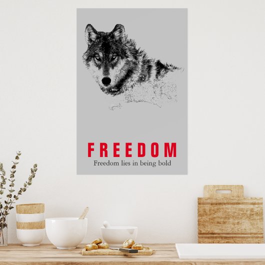 Motivierend Freiheitsangebot Wolf Pop Art Grau Rot Poster (Küche)