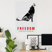 Motivierend Freiheitsangebot Wolf Pop Art Grau Rot Poster (Heimbüro)