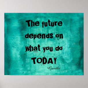 motivierend Gandhi Zitat-Poster aquamarin blau Poster