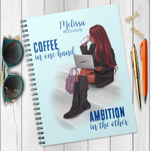 Motivierend Girl Boss Blue Spiral Foto Notebook Notizblock