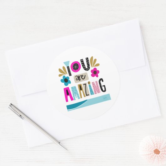 Motivierend Girly Hand Letting Zitat Runder Aufkleber (Umschlag)