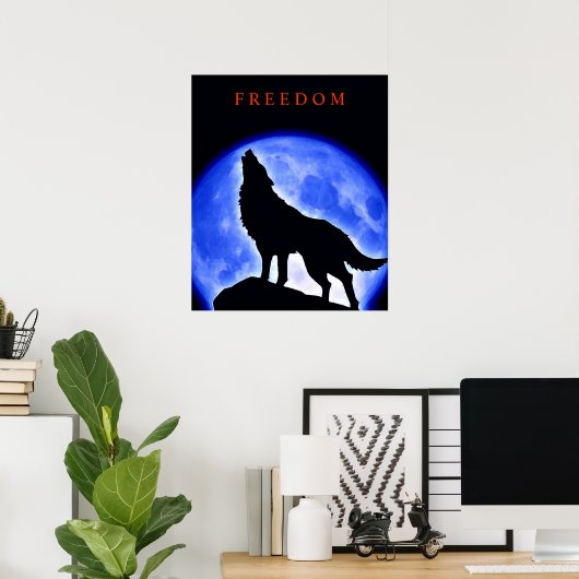 Motivierend Howling Wolf & Blue Moon Poster (Heimbüro)