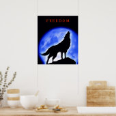 Motivierend Howling Wolf & Blue Night Moon Poster (Küche)