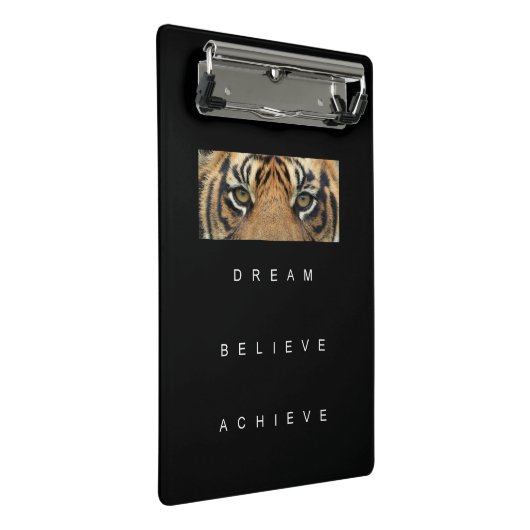 Motivierend inspirierender Erfolgskurs Tiger Eye Mini Klemmbrett (Schrägansicht)