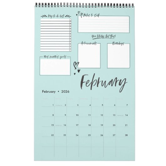Motivierend monatliche Planung des organisierten C Kalender (Feb 2026)