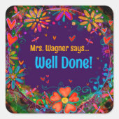 Motivierend Personalisierter Herzflorallehrer Quadratischer Aufkleber (Vorderseite)