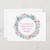 Motivierend Pink White Blue Floral Wreath Postkarte (Vorne/Hinten)