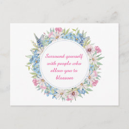 Motivierend Pink White Blue Floral Wreath Postkarte
