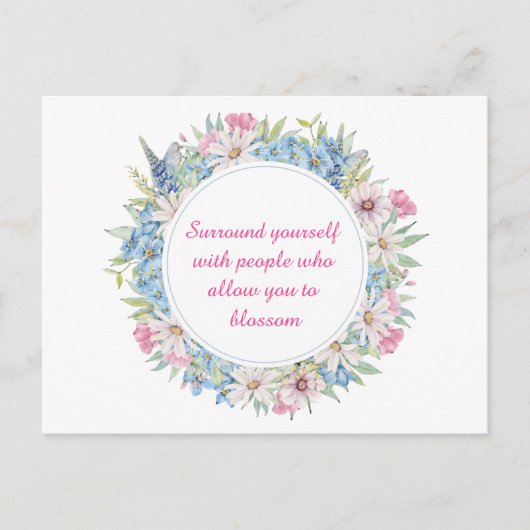 Motivierend Pink White Blue Floral Wreath Postkarte (Vorderseite)