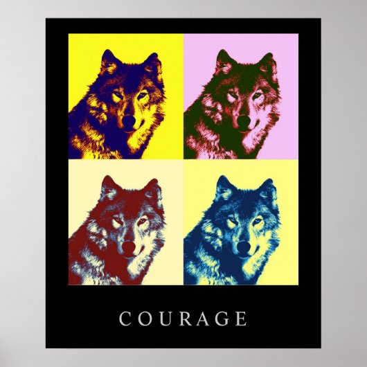 Motivierend Pop Art Courage Wolf Poster Print (Vorne)