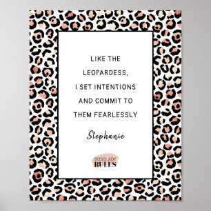 Motivierend Quote Rose Gold Blush Leopard Print Poster