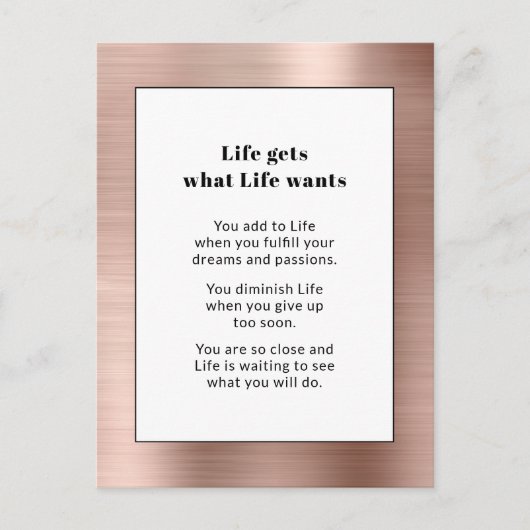 Motivierend Rose Gold Brushed Metal Postkarte (Vorderseite)