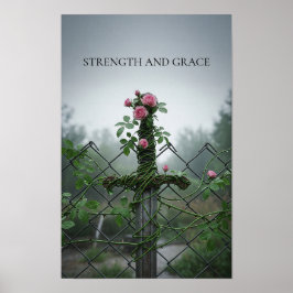 Motivierend Schwert und Rose auf Zaun Poster