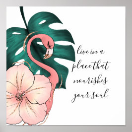 Motivierend Sprichwort Elegante Rosa Flamingo Poster