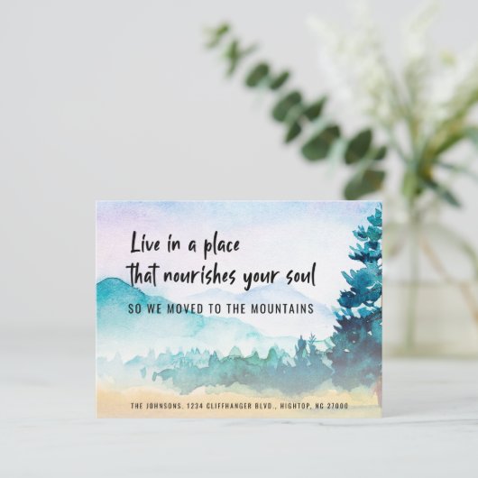 Motivierend Sprichwort Wir zogen in die Berge Anno Ankündigungspostkarte (Stehend Vorderseite)