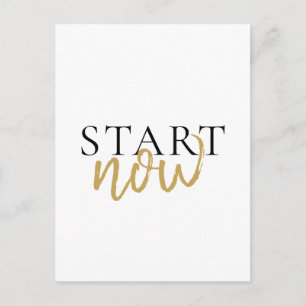 Motivierend Start jetzt Schwarz-Gold-Typografie Postkarte