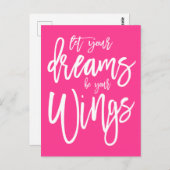 Motivierend Träume sind Ihre Flügel Weiß Rosa Postkarte (Vorne/Hinten)