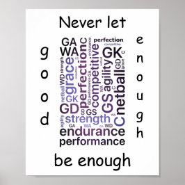 Motivierend Word Art Netball Zitat Poster