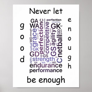 Motivierend Word Art Netball Zitat Poster