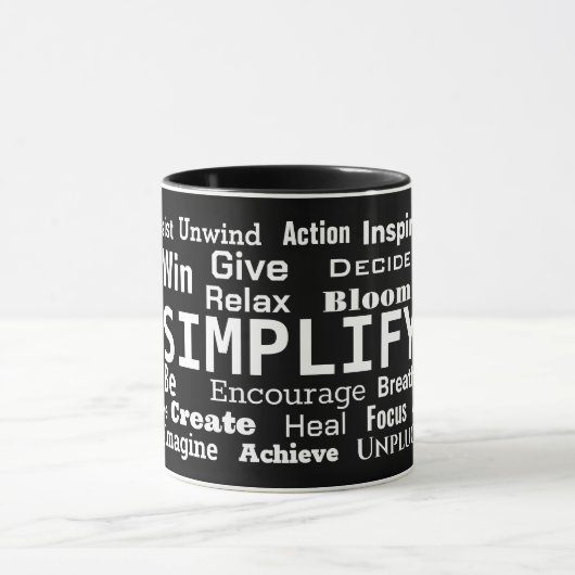 Motivierend Word-Cloud auf schwarz Tasse (Zentrum)