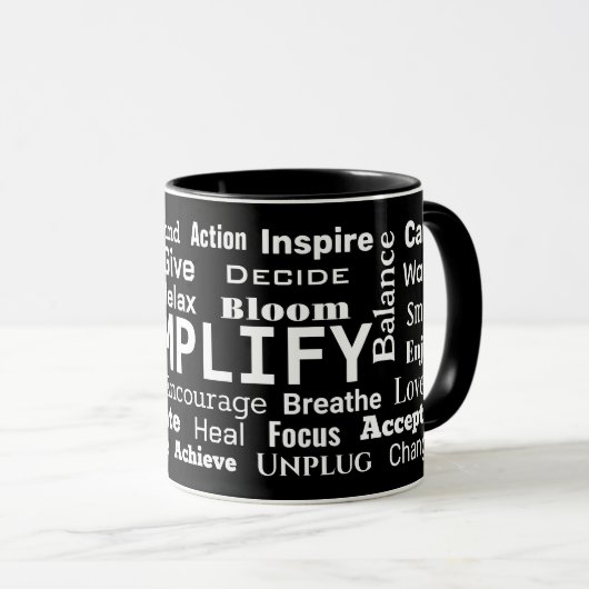 Motivierend Word-Cloud auf schwarz Tasse (VorderseiteRechts)