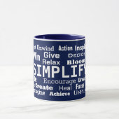 Motivierend Word Cloud über Navy Blue Tasse (Zentrum)