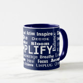 Motivierend Word Cloud über Navy Blue Tasse (VorderseiteRechts)