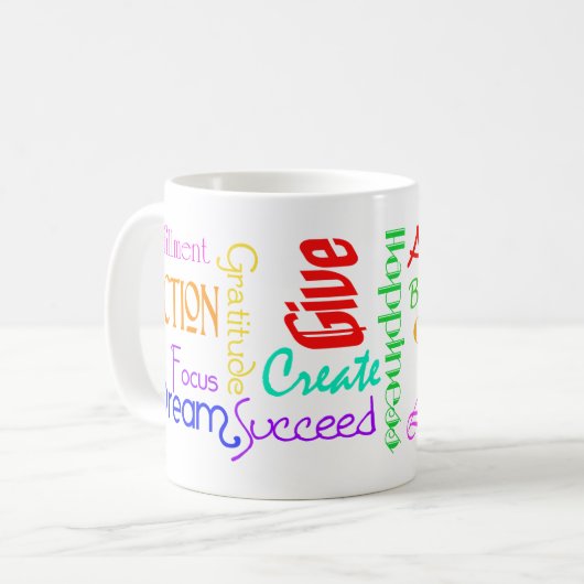 Motivierend Word-Collage-Tasse Kaffeetasse (Vorderseite Links)