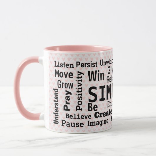 Motivierend Word-Wolke auf rosa Herzen Tasse (Links)