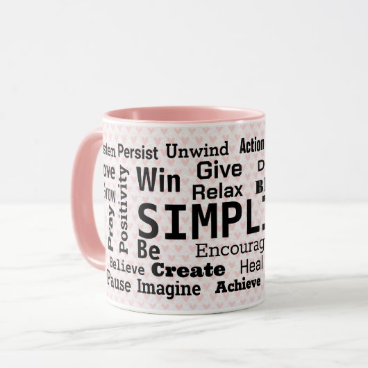 Motivierend Word-Wolke auf rosa Herzen Tasse (Vorderseite Links)