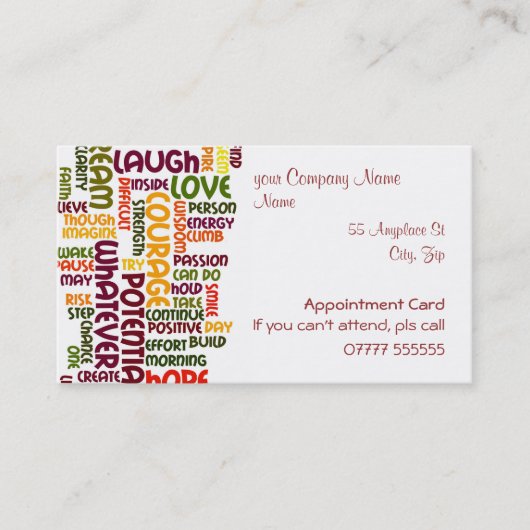 Motivierend Wörter #1, Verabredungskarte Visitenkarte (Vorderseite)