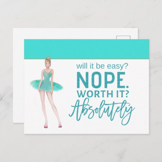 Motivierend Zitat/Ballerina/aquamarin Postkarte (Vorne/Hinten)