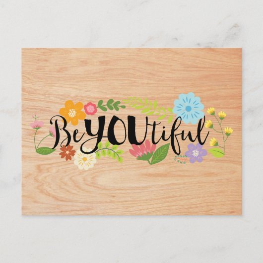 Motivierend Zitat "BeYOUtiful" Boho Blumenart Postkarte (Vorderseite)