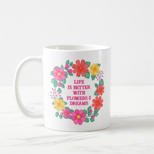 Motivierend Zitat florale Inspiration Rosa Orange Kaffeetasse (Links)