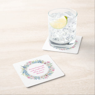 Motivierend Zitat Rosa blaue Blumenreste Rechteckiger Pappuntersetzer