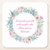 Motivierend Zitat Rosa blaue Blumenreste Rechteckiger Pappuntersetzer (Vorderseite)