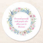 Motivierend Zitat Rosa blaue Blumenreste Runder Pappuntersetzer (Vorderseite)
