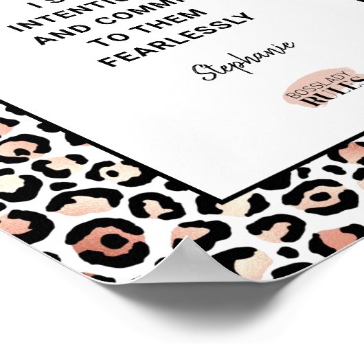 Motivierend Zitat Rose Gold Leopard Muster Poster (Ecke)