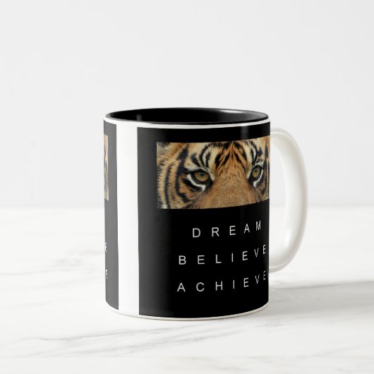 Motivierend Zitat von Tiger Eye Schwarzweiß Zweifarbige Tasse (VorderseiteRechts)