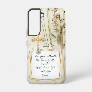 Motivierende Bibelschrift Natur Gras Pastell Kreuz Samsung Galaxy Hülle