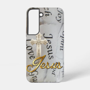 Motivierende monochrome Bibel-Beige-Kreuz-Jesus Samsung Galaxy Hülle