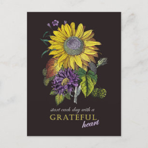 Motivierender dankbarer Vintage-Sonnenblumenstrauß Postkarte